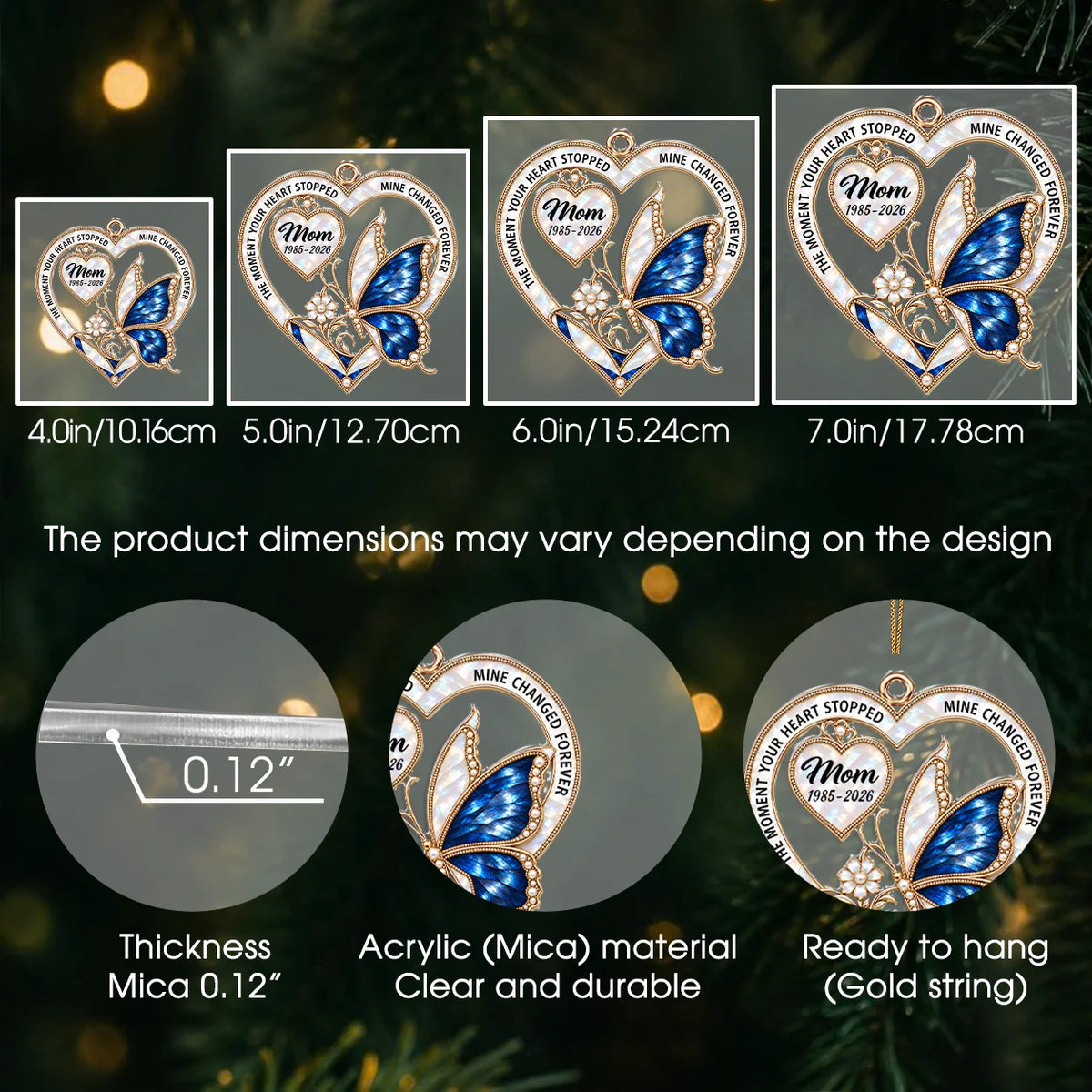 Personalisiertes Herz- & Schmetterlings-Acryl-Weihnachtsornament – Gedenkgeschenk im Perlen-Stil zur Erinnerung an geliebte Menschen