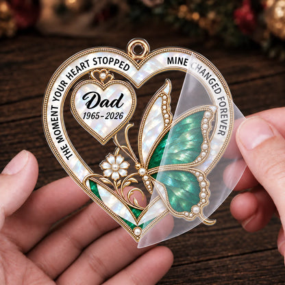 Personalisiertes Herz- & Schmetterlings-Acryl-Weihnachtsornament – Gedenkgeschenk im Perlen-Stil zur Erinnerung an geliebte Menschen