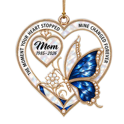 Personalisiertes Herz- & Schmetterlings-Acryl-Weihnachtsornament – Gedenkgeschenk im Perlen-Stil zur Erinnerung an geliebte Menschen