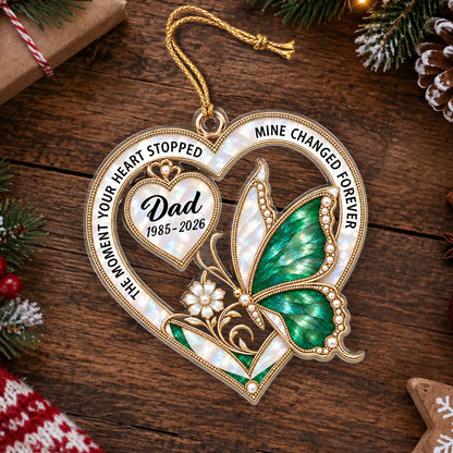 Personalisiertes Herz- & Schmetterlings-Acryl-Weihnachtsornament – Gedenkgeschenk im Perlen-Stil zur Erinnerung an geliebte Menschen