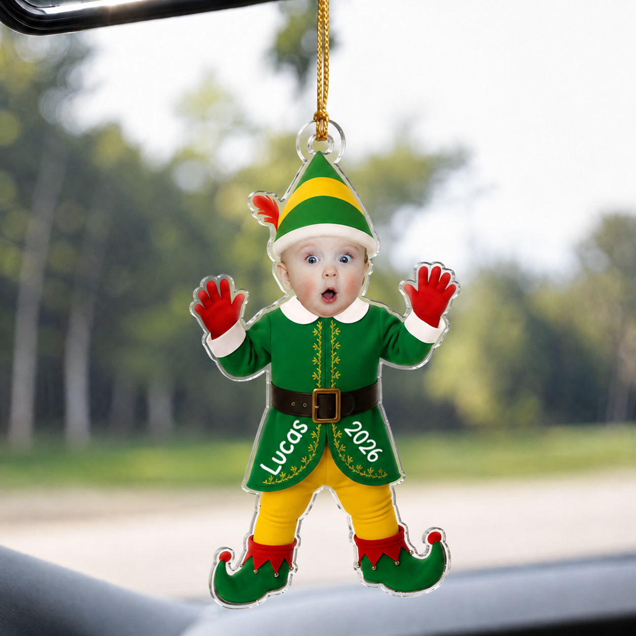 Personalized Elf Photo Ornament – Christmas Gift for Boy or Girl – Acrylic Ornament
