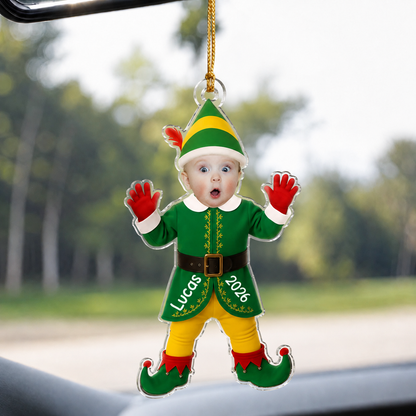 Personalized Elf Photo Ornament – Christmas Gift for Boy or Girl – Acrylic Ornament