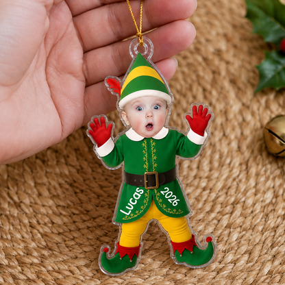 Personalized Elf Photo Ornament – Christmas Gift for Boy or Girl – Acrylic Ornament