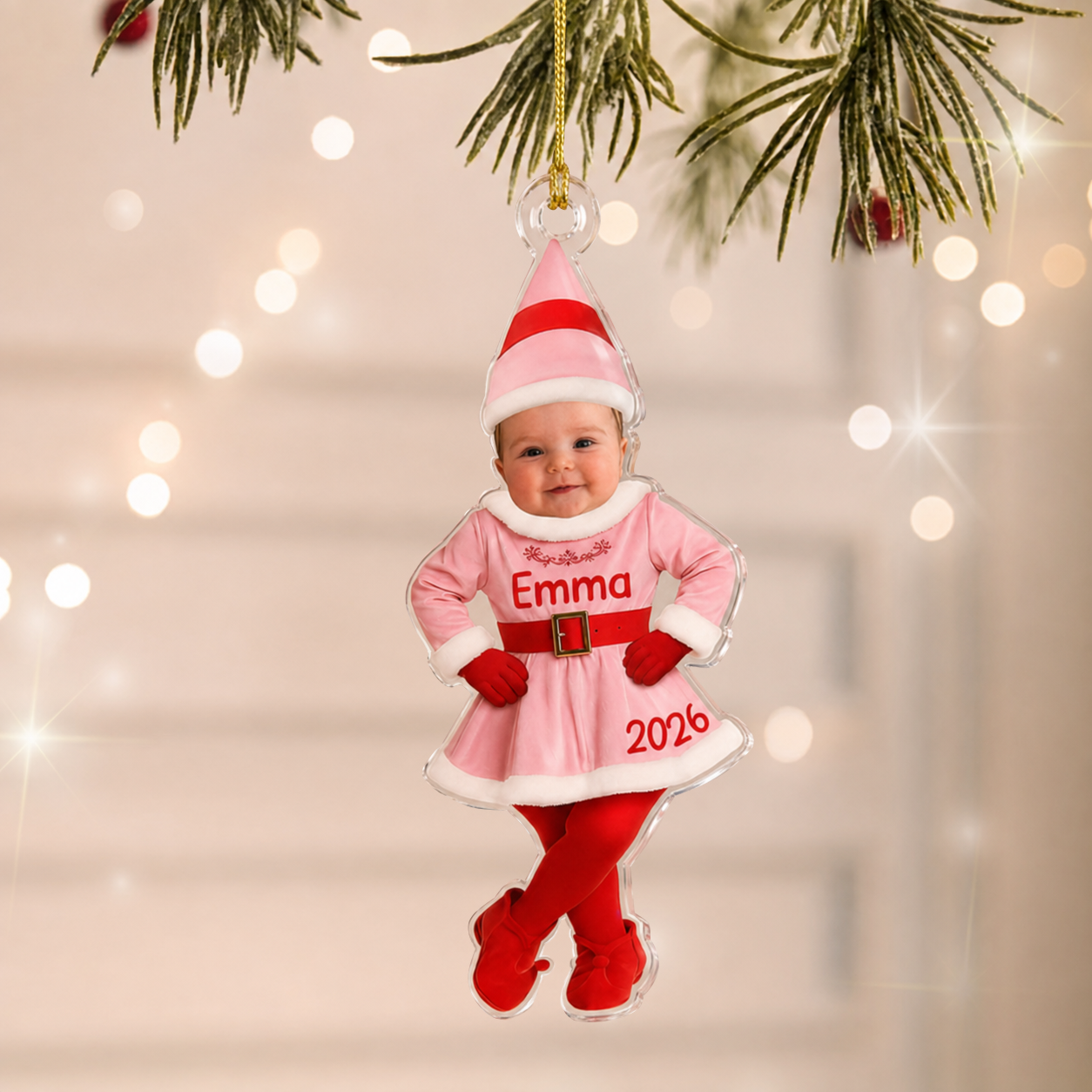 Personalized Elf Photo Ornament – Christmas Gift for Boy or Girl – Acrylic Ornament
