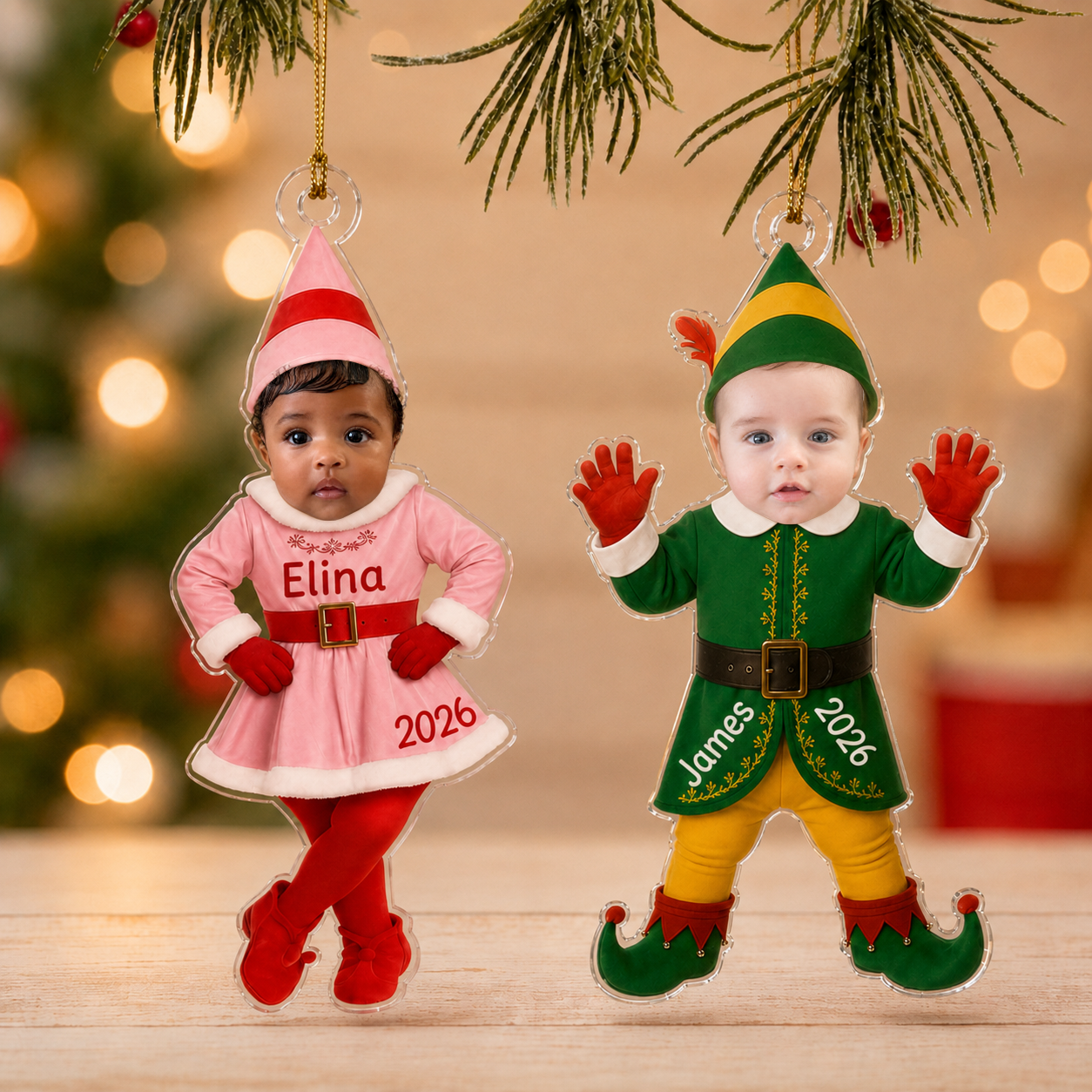 Personalized Elf Photo Ornament – Christmas Gift for Boy or Girl – Acrylic Ornament