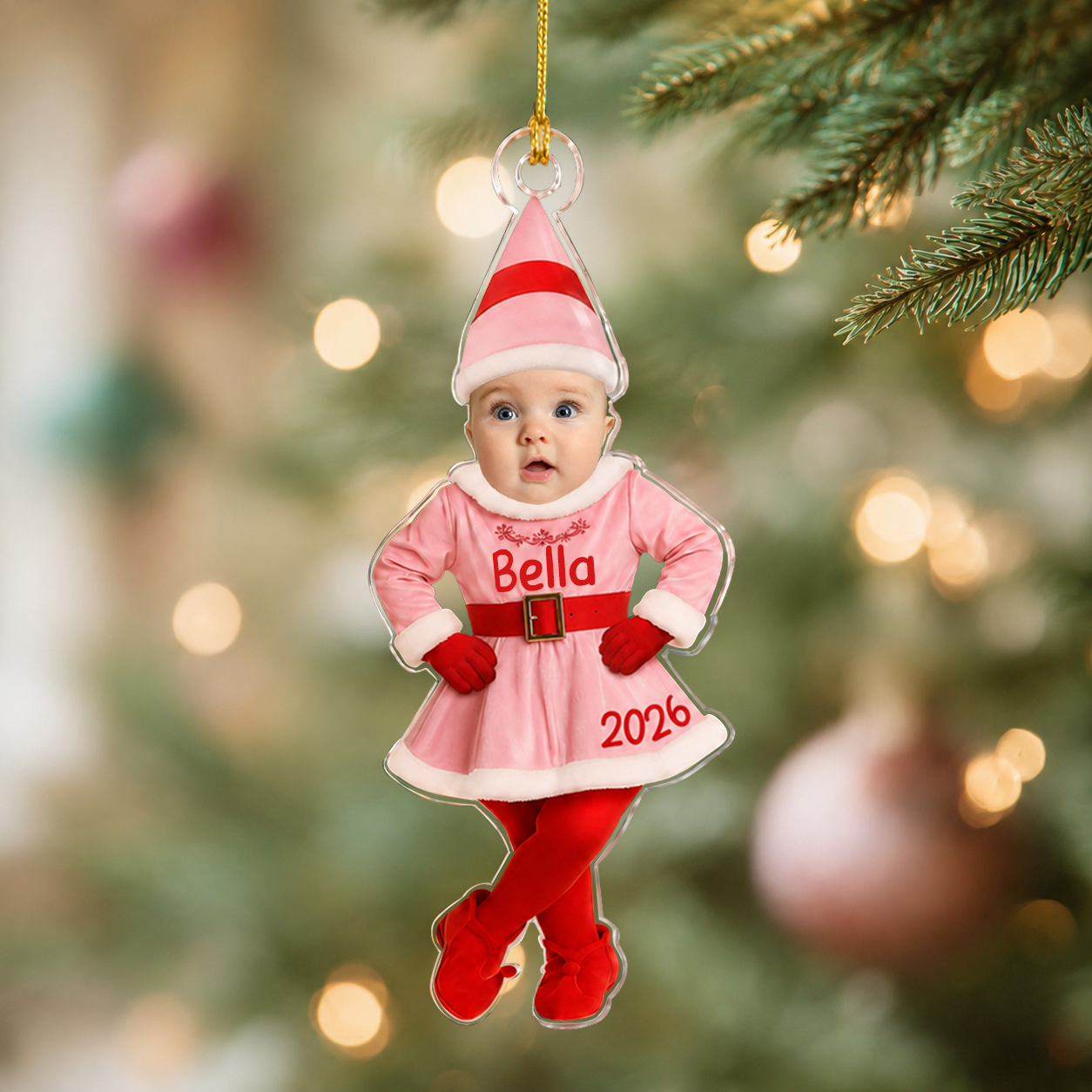 Personalized Elf Photo Ornament – Christmas Gift for Boy or Girl – Acrylic Ornament