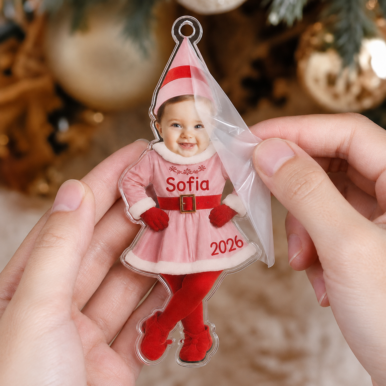 Personalized Elf Photo Ornament – Christmas Gift for Boy or Girl – Acrylic Ornament