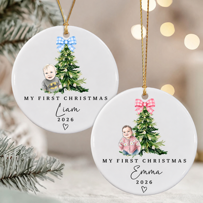 Personalized Baby First Christmas Ornament – Custom Photo Ceramic Keepsake Gift