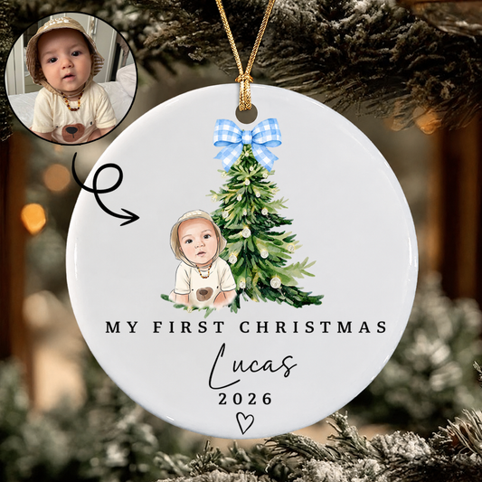 Personalized Baby First Christmas Ornament – Custom Photo Ceramic Keepsake Gift