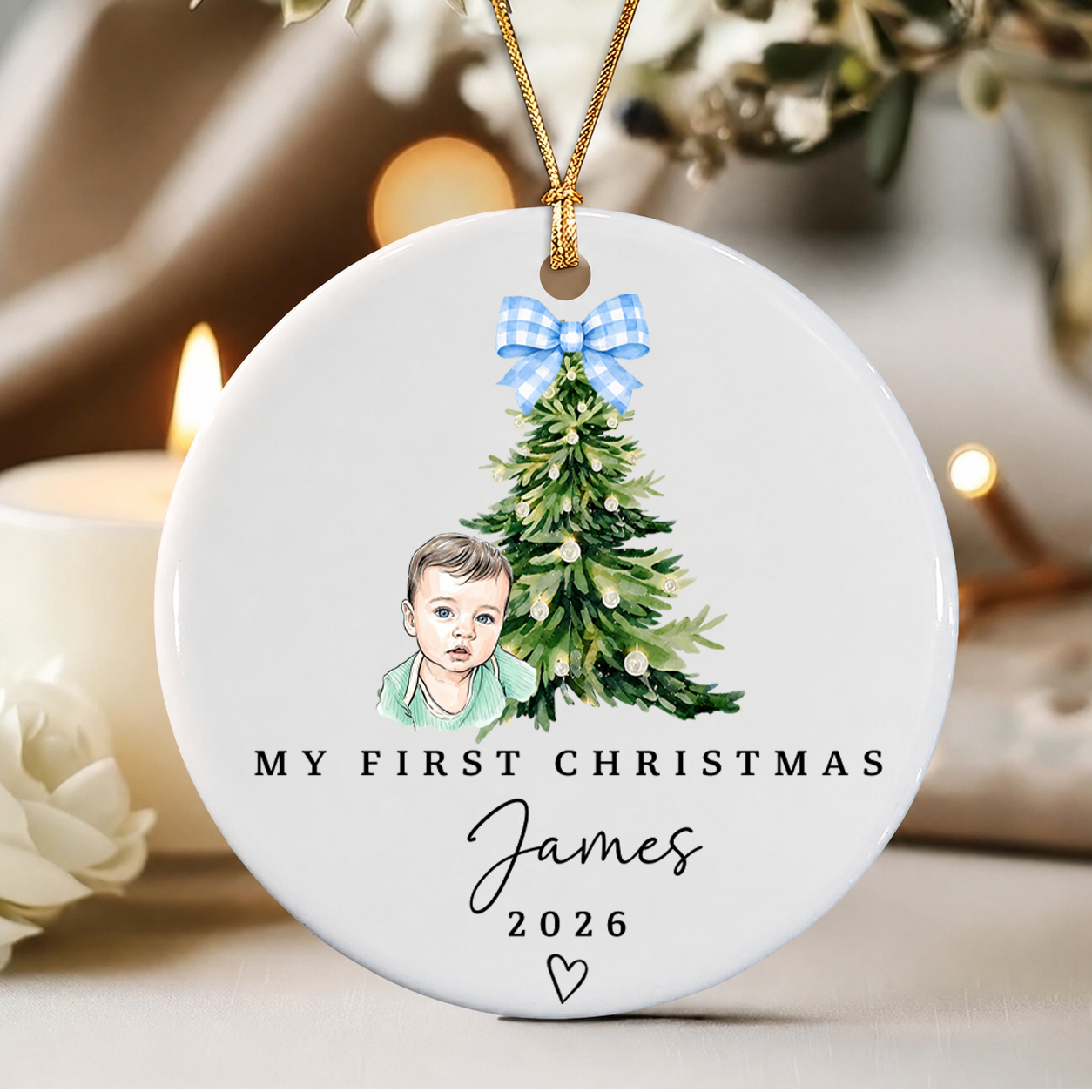 Personalized Baby First Christmas Ornament – Custom Photo Ceramic Keepsake Gift