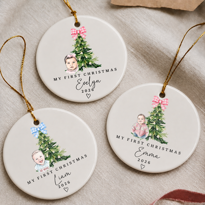 Personalized Baby First Christmas Ornament – Custom Photo Ceramic Keepsake Gift
