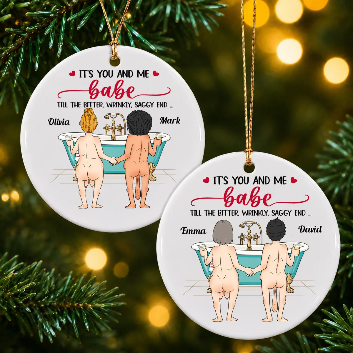 Personalisiertes „It's You and Me Babe“ Badewannen-Paar Jahrestag Keramik-Weihnachtsanhänger – Geschenk für Paare