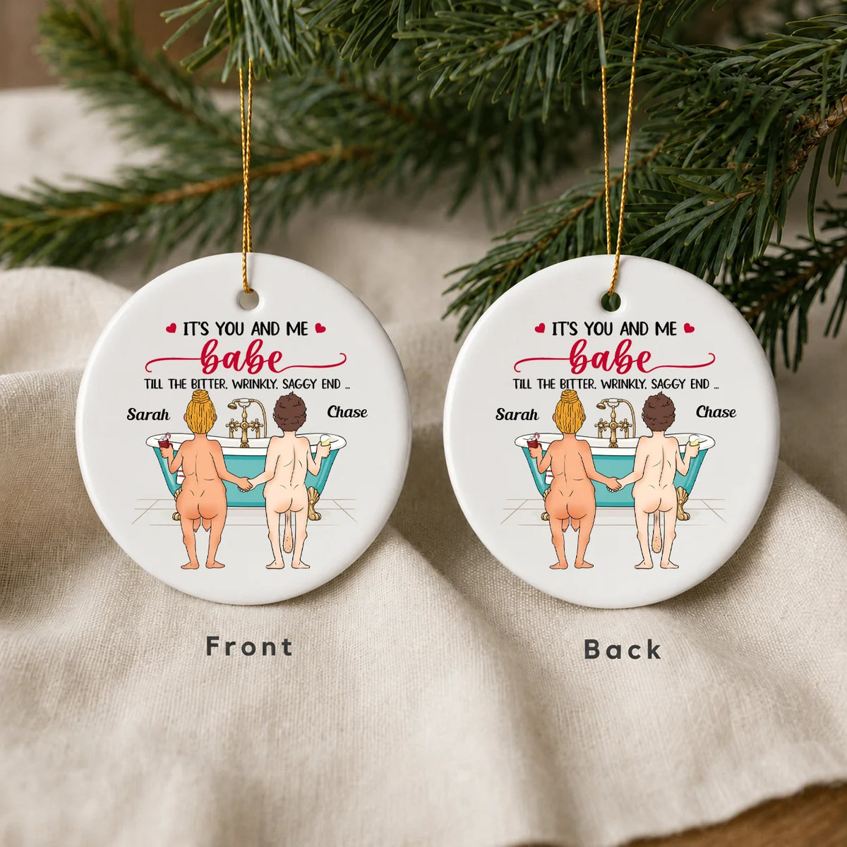 Personalisiertes „It's You and Me Babe“ Badewannen-Paar Jahrestag Keramik-Weihnachtsanhänger – Geschenk für Paare