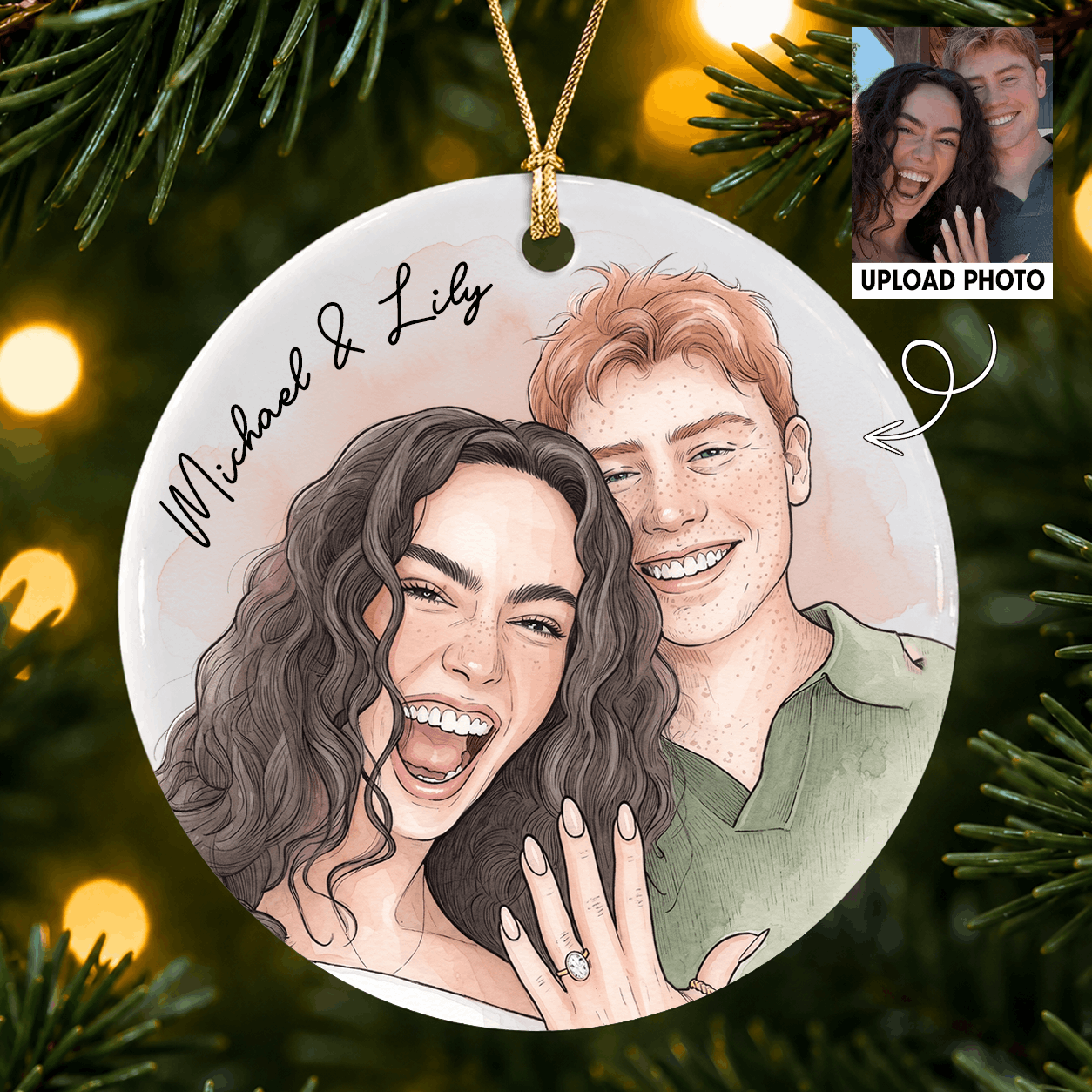 Personalized Couple Photo Christmas Ceramic Ornament – Custom Portrait Gift
