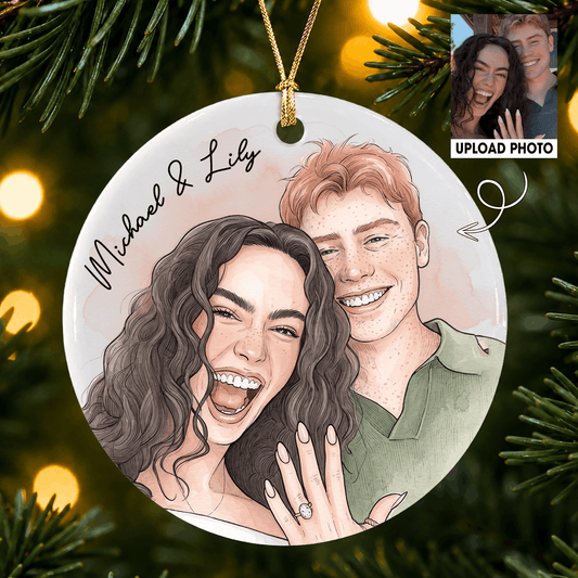 Personalized Couple Photo Christmas Ceramic Ornament – Custom Portrait Gift