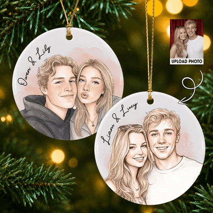 Personalized Couple Photo Christmas Ceramic Ornament – Custom Portrait Gift