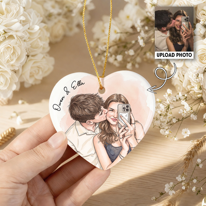 Personalized Couple Photo Christmas Ceramic Ornament – Custom Portrait Gift