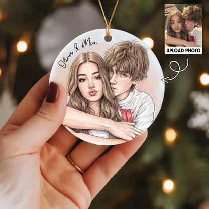 Personalized Couple Photo Christmas Ceramic Ornament – Custom Portrait Gift