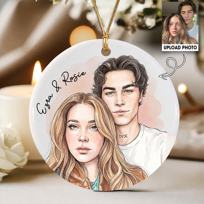 Personalized Couple Photo Christmas Ceramic Ornament – Custom Portrait Gift