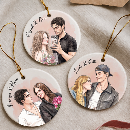 Personalized Couple Photo Christmas Ceramic Ornament – Custom Portrait Gift