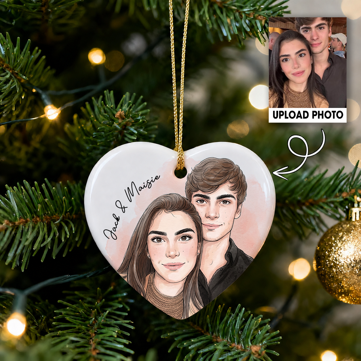 Personalized Couple Photo Christmas Ceramic Ornament – Custom Portrait Gift
