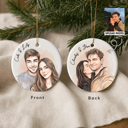 Personalized Couple Photo Christmas Ceramic Ornament – Custom Portrait Gift