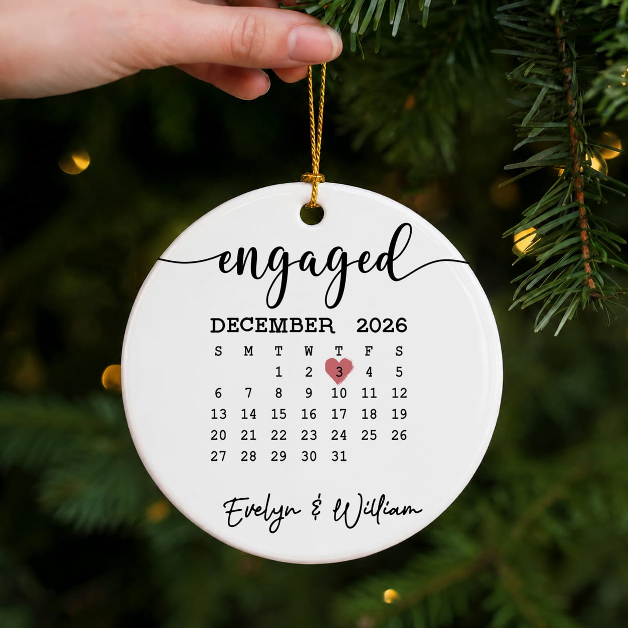 Personalized Our First Christmas Engaged 2-Sided Ceramic Ornament – Custom Couple Photo & Date Engagement Gift for Fiancé or Fiancée