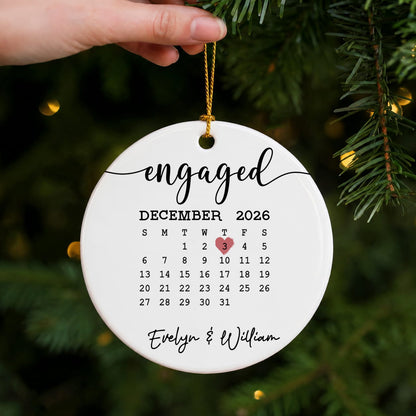 Personalized Our First Christmas Engaged 2-Sided Ceramic Ornament – Custom Couple Photo & Date Engagement Gift for Fiancé or Fiancée