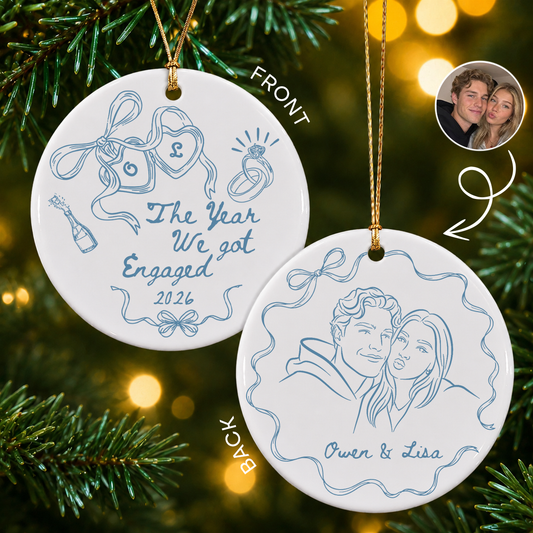 Personalized The Year We Got Engaged Photo Ceramic Ornament – Couple Christmas Gift