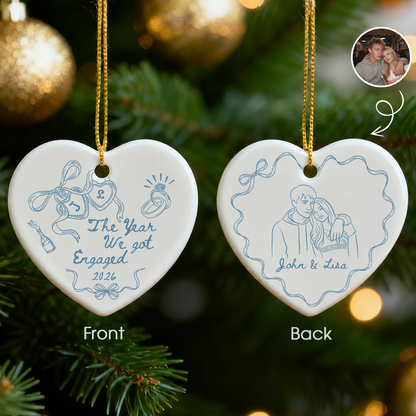 Personalized The Year We Got Engaged Photo Ceramic Ornament – Couple Christmas Gift