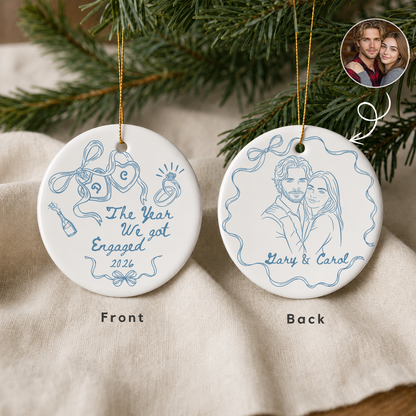 Personalized The Year We Got Engaged Photo Ceramic Ornament – Couple Christmas Gift