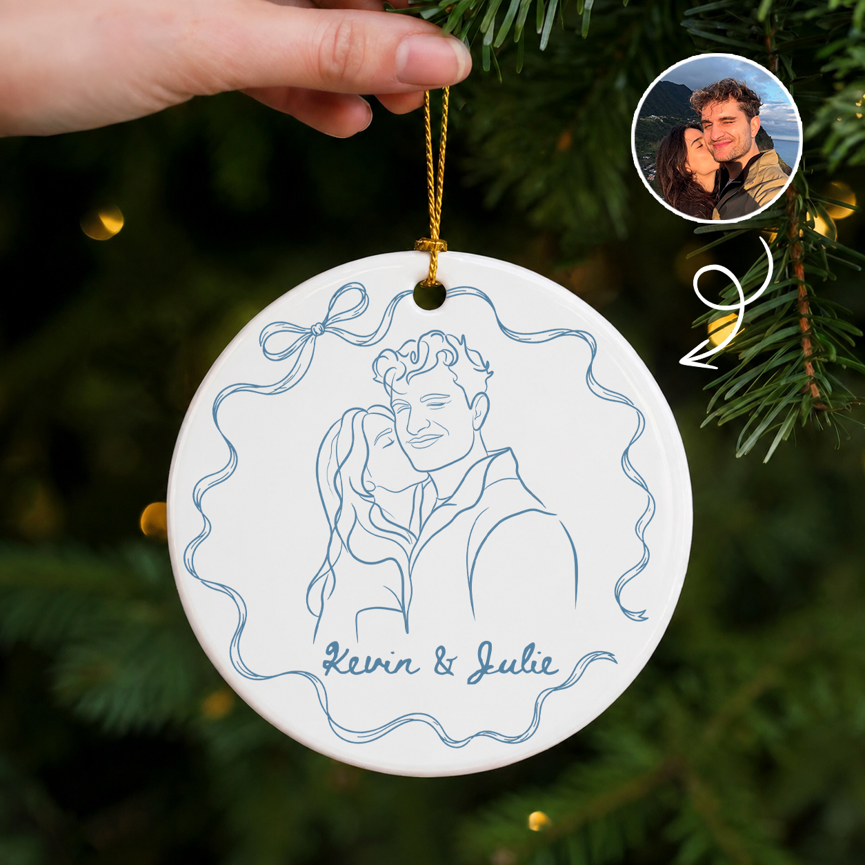 Personalized The Year We Got Engaged Photo Ceramic Ornament – Couple Christmas Gift