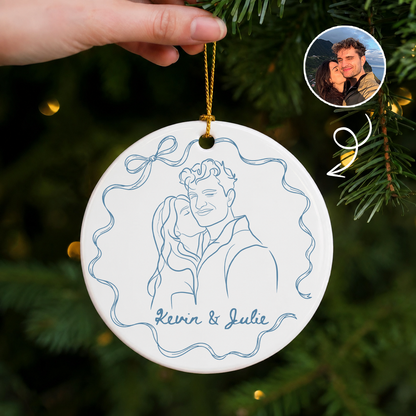 Personalized The Year We Got Engaged Photo Ceramic Ornament – Couple Christmas Gift