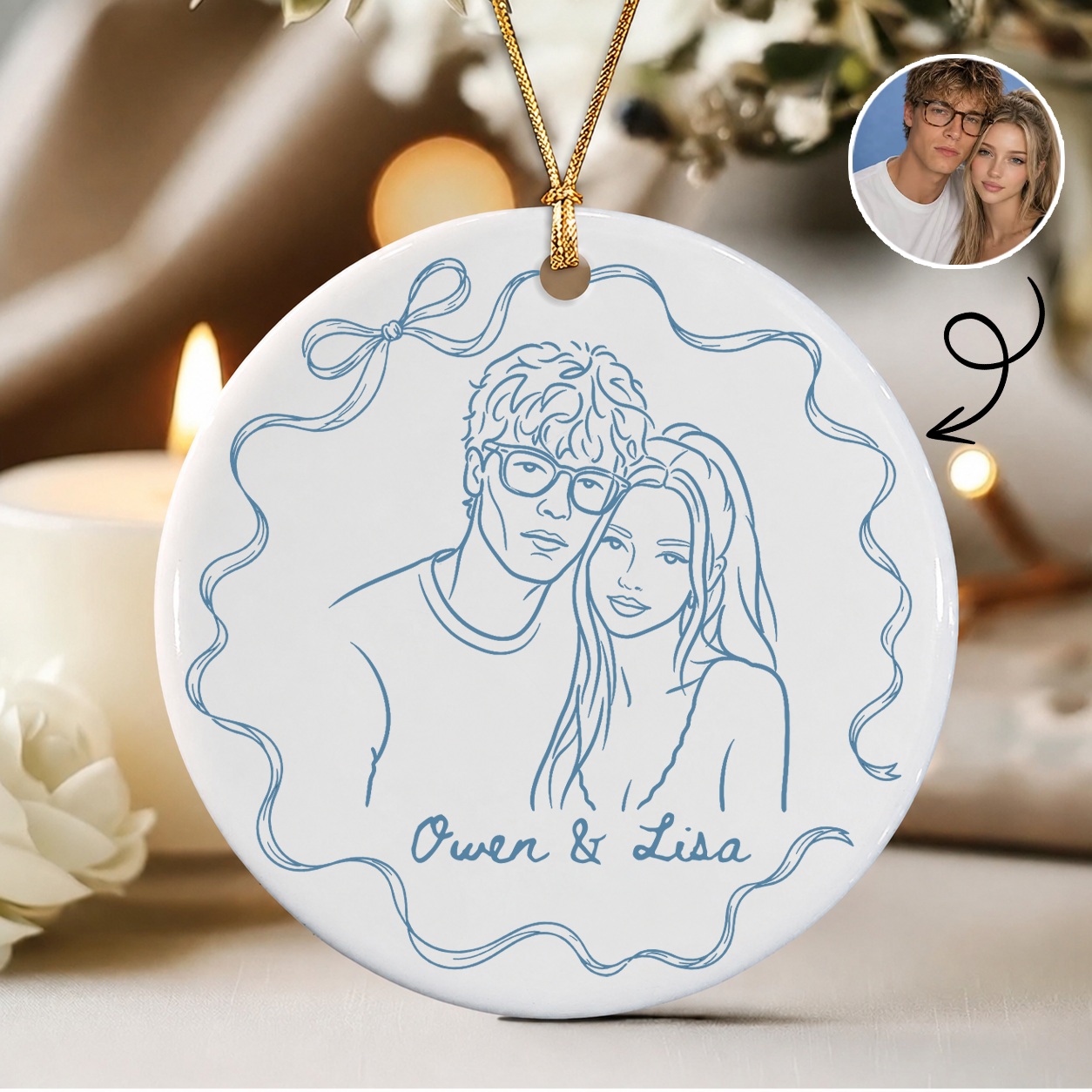 Personalized The Year We Got Engaged Photo Ceramic Ornament – Couple Christmas Gift