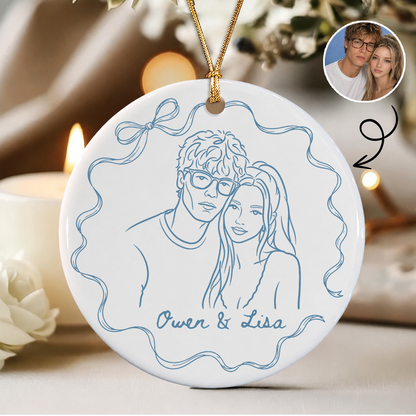 Personalized The Year We Got Engaged Photo Ceramic Ornament – Couple Christmas Gift