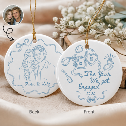 Personalized The Year We Got Engaged Photo Ceramic Ornament – Couple Christmas Gift
