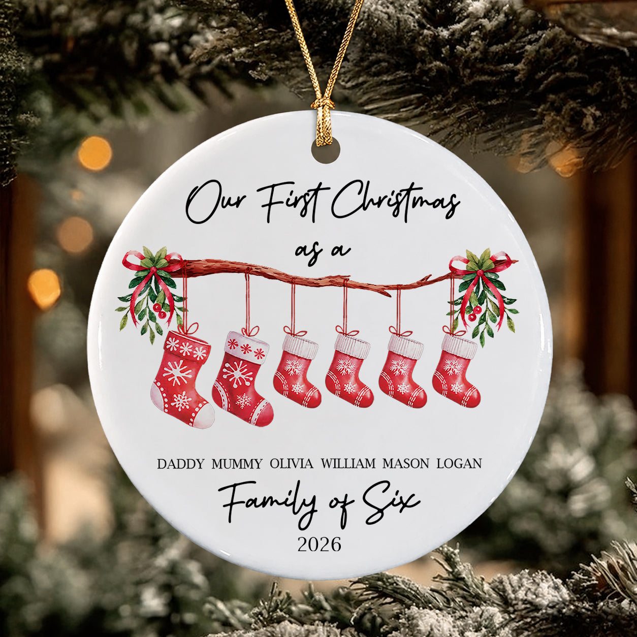 Personalized Family Christmas Stocking Ornament – Custom Name Ceramic or Glass Gift