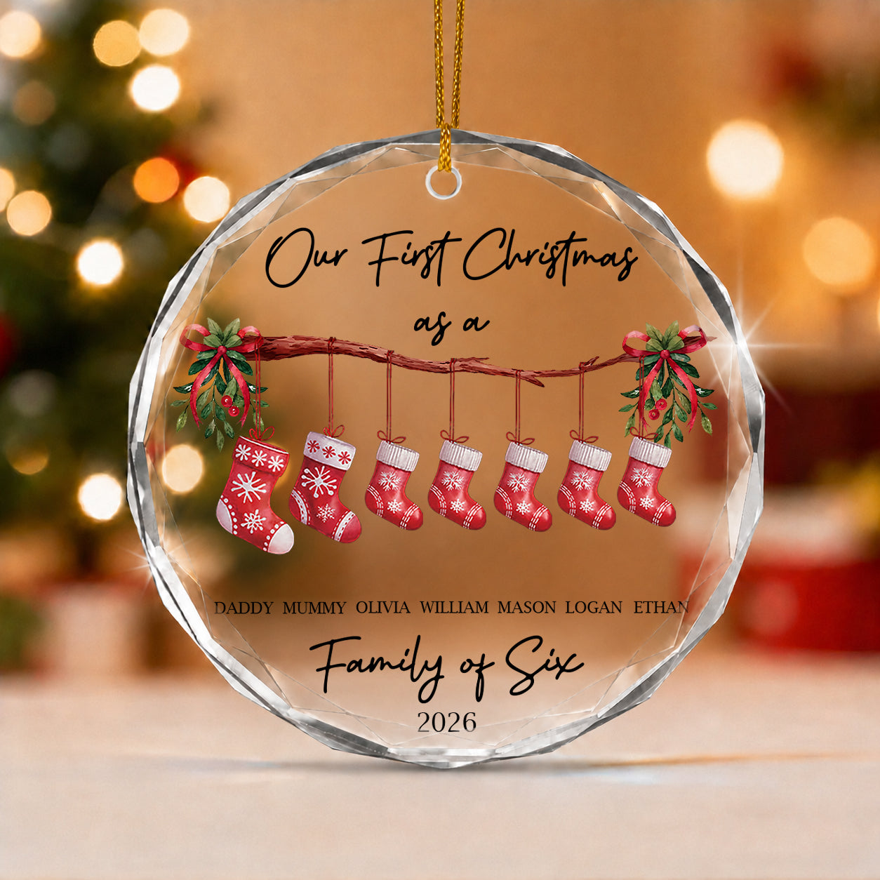 Personalized Family Christmas Stocking Ornament – Custom Name Ceramic or Glass Gift