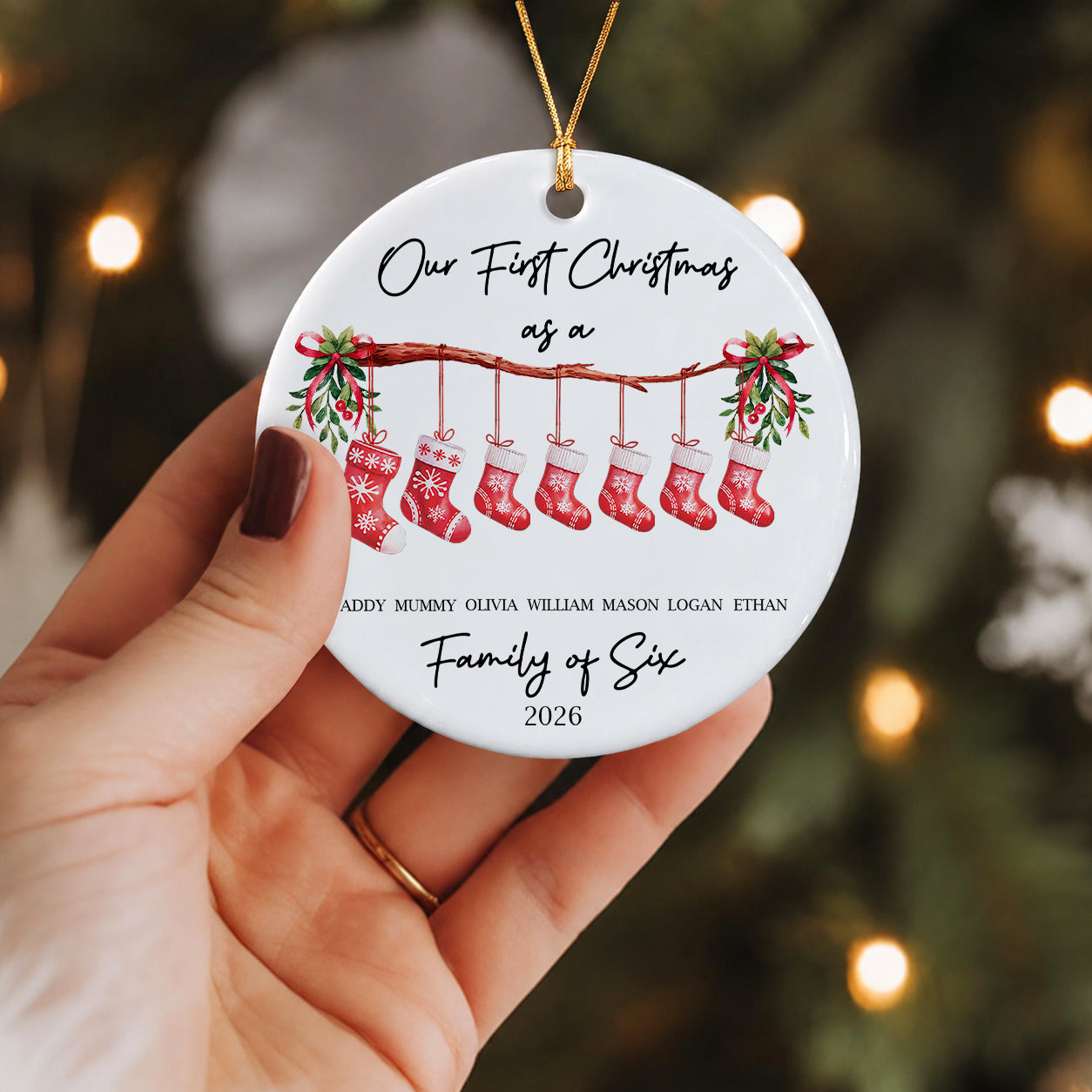 Personalized Family Christmas Stocking Ornament – Custom Name Ceramic or Glass Gift