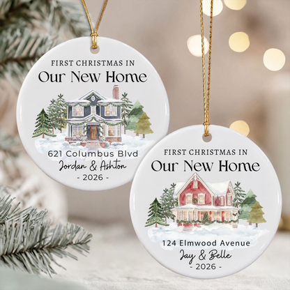 Personalized First Christmas New Home Ornament – Custom House Photo Ceramic Gift