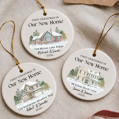 Personalized First Christmas New Home Ornament – Custom House Photo Ceramic Gift