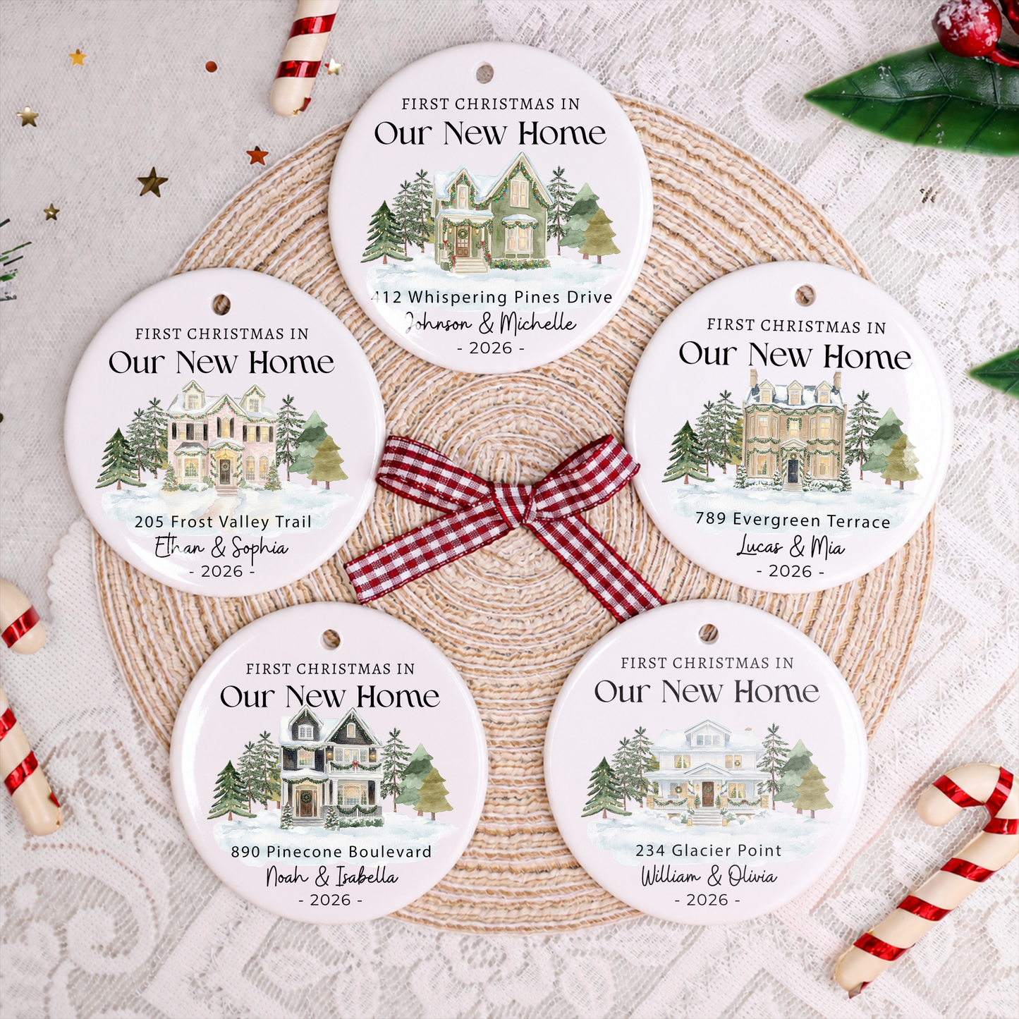 Personalized First Christmas New Home Ornament – Custom House Photo Ceramic Gift