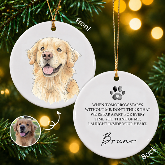 Personalized Pet Memorial Photo & Name 2-Sided Ceramic Ornament – Christmas Keepsake