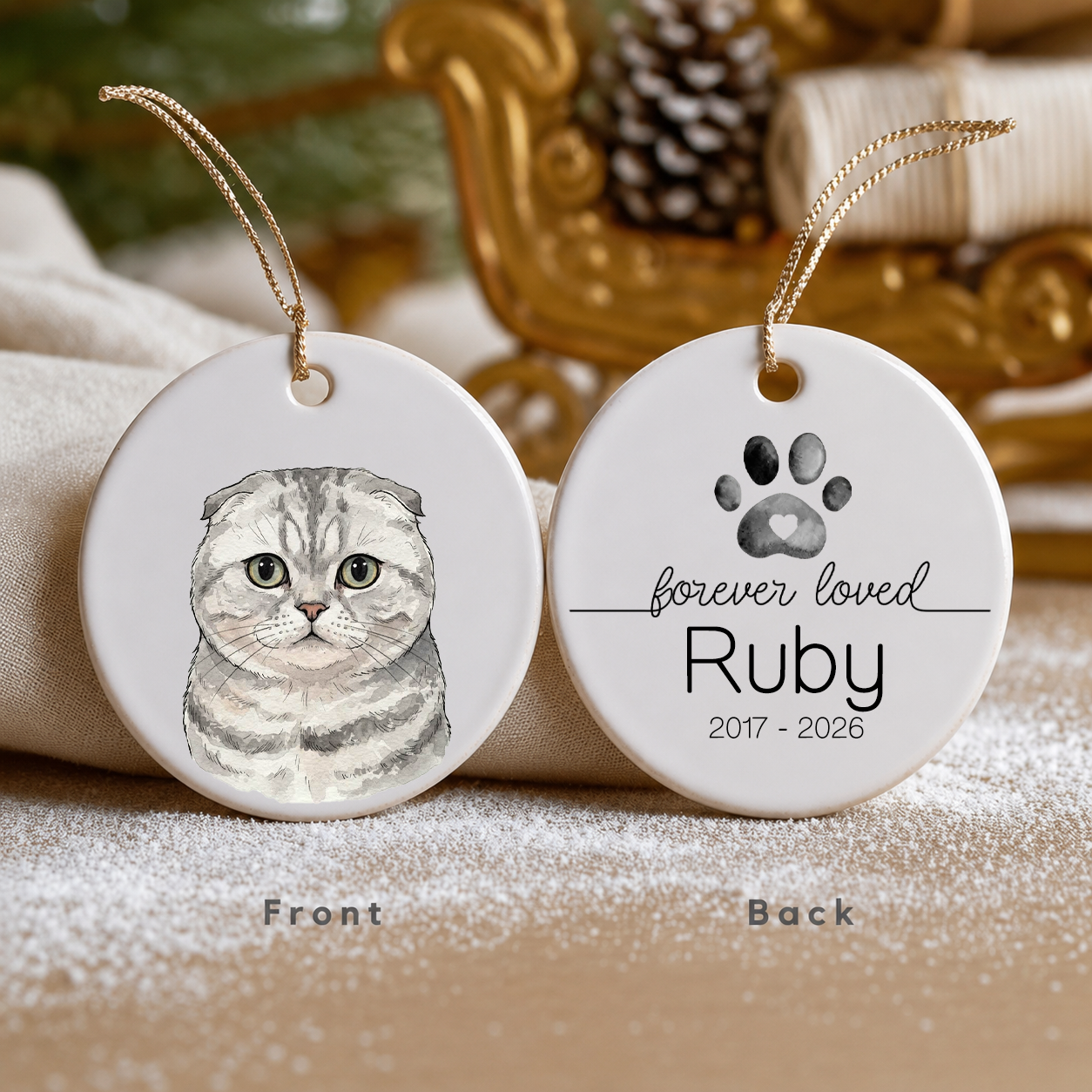 Personalized Pet Memorial Photo & Name 2-Sided Ceramic Ornament – Christmas Keepsake