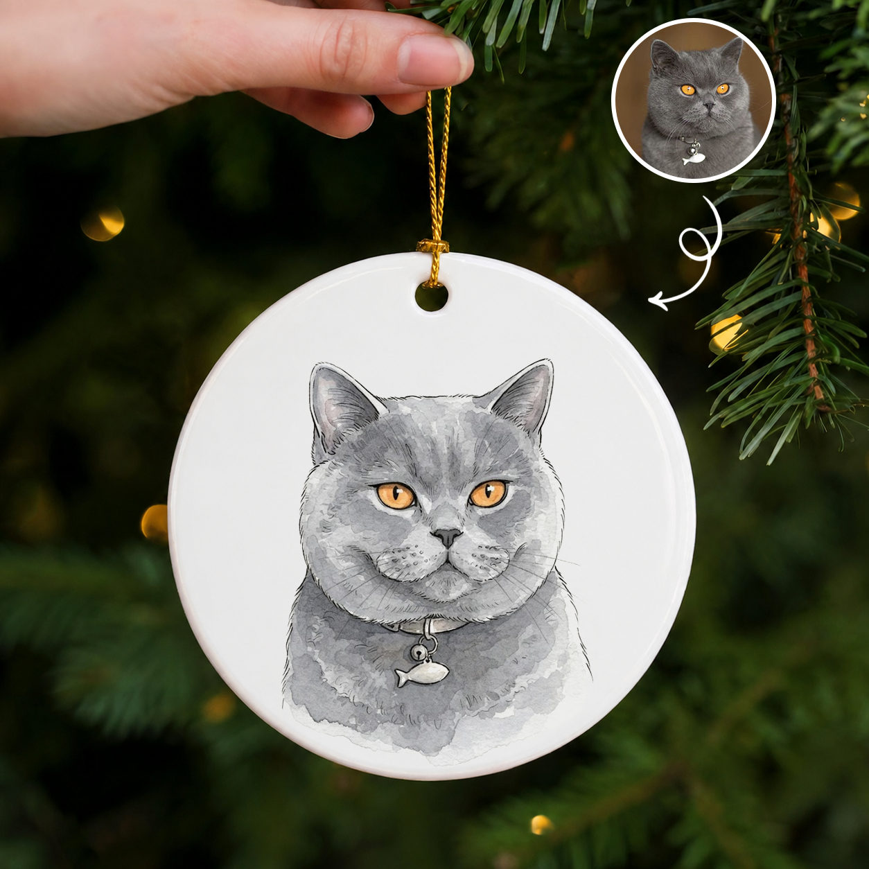 Personalized Pet Memorial Photo & Name 2-Sided Ceramic Ornament – Christmas Keepsake