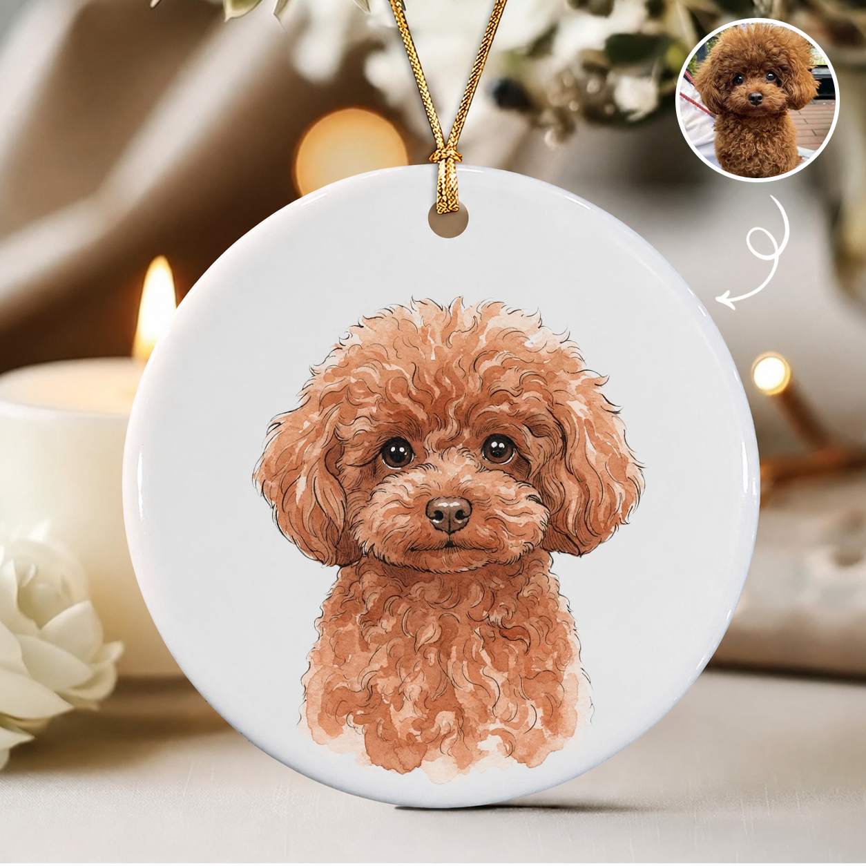 Personalized Pet Memorial Photo & Name 2-Sided Ceramic Ornament – Christmas Keepsake