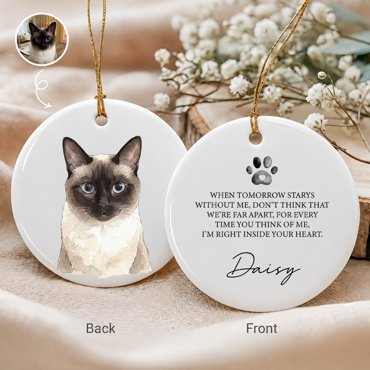 Personalized Pet Memorial Photo & Name 2-Sided Ceramic Ornament – Christmas Keepsake