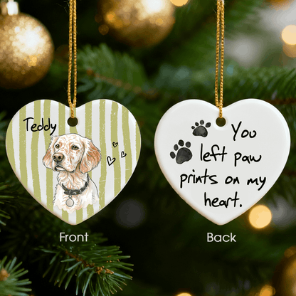 Personalized Pet Memorial Photo Ceramic Ornament – Paw Prints Christmas Keepsake