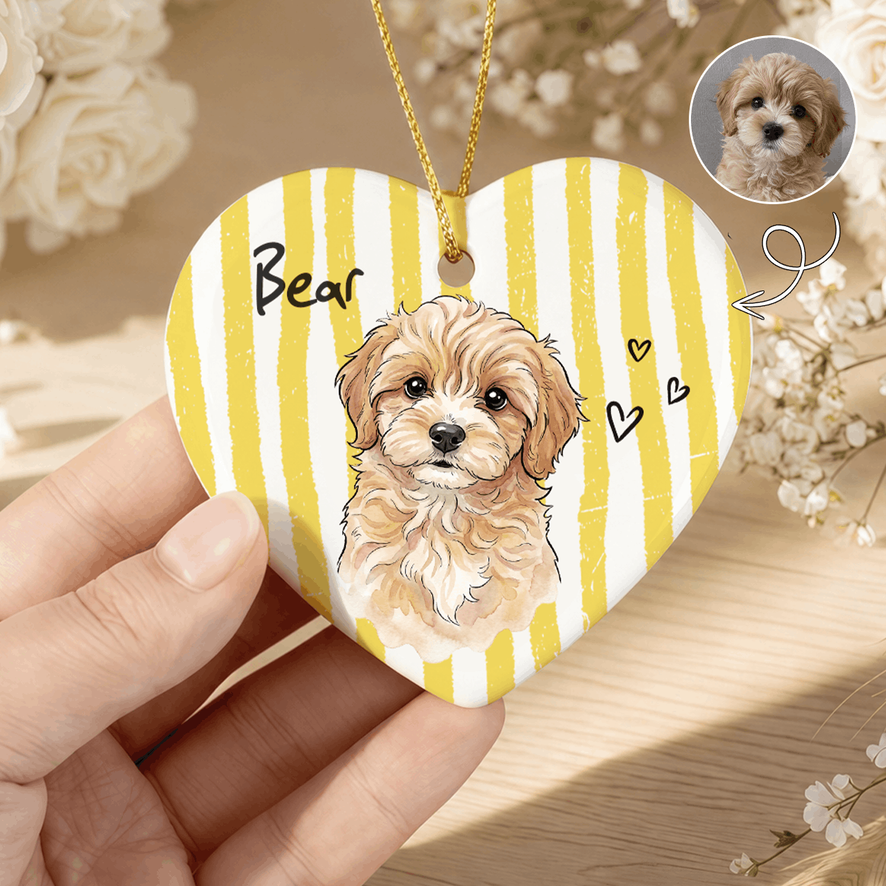 Personalized Pet Memorial Photo Ceramic Ornament – Paw Prints Christmas Keepsake
