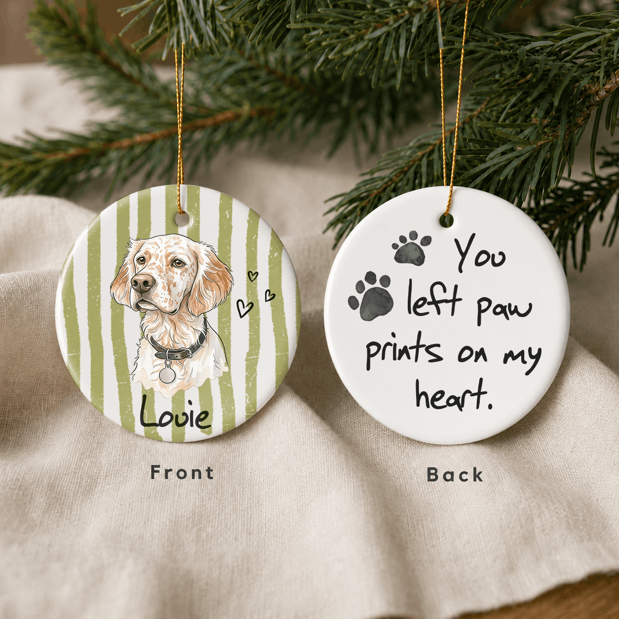 Personalized Pet Memorial Photo Ceramic Ornament – Paw Prints Christmas Keepsake